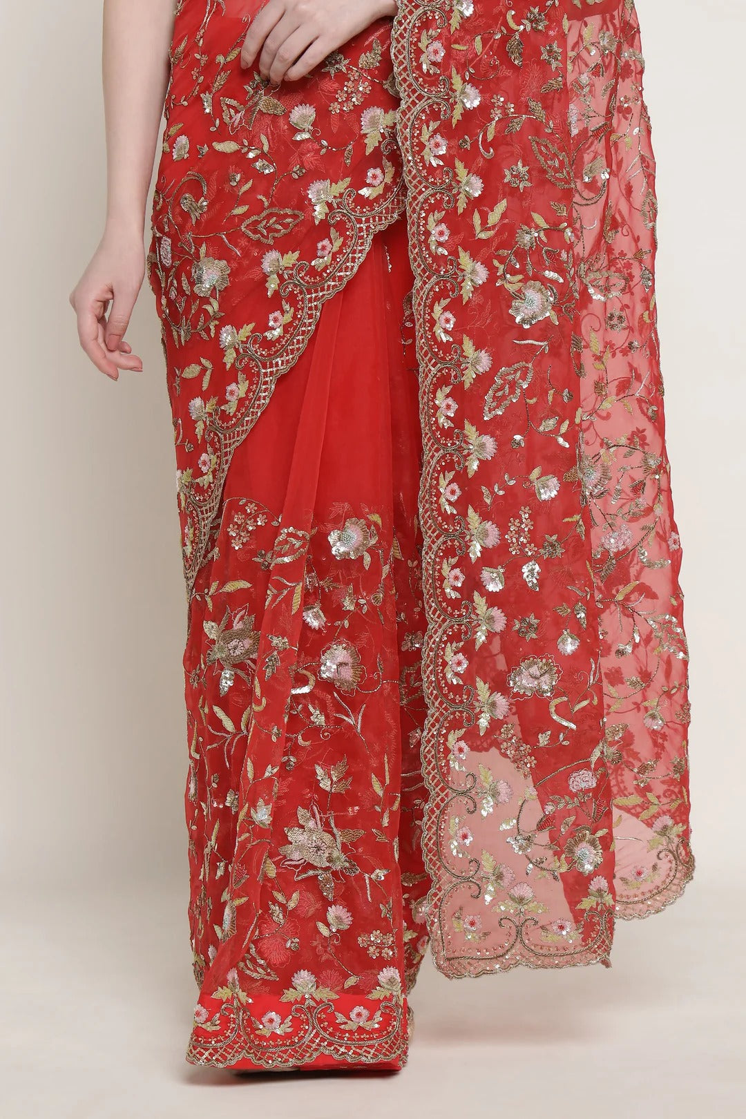 Red Wedding Bloom Saree