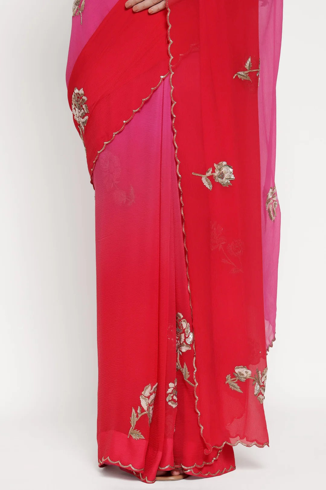 Red Ombre Shadow Rose Saree