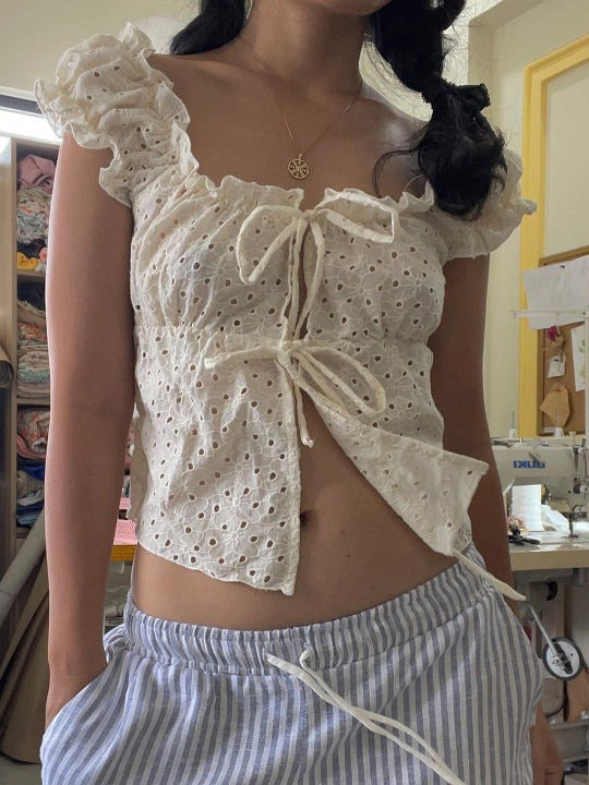 Women Self Design Square Neck Top