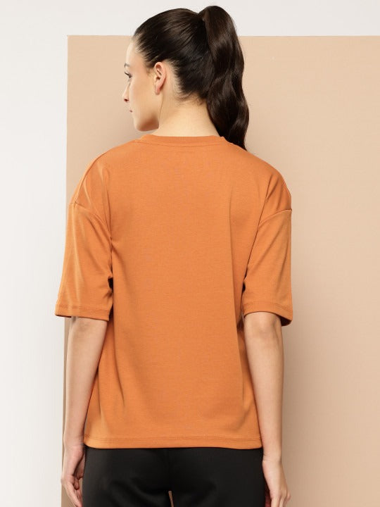 Typography Printed V-Neck Drop-Shoulder Sleeves Oversized T-shirt