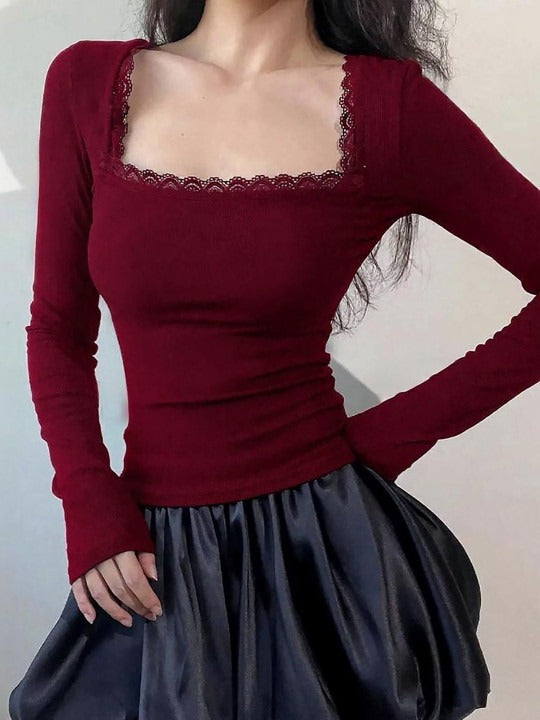 Ribbed Square Neck Crepe Top