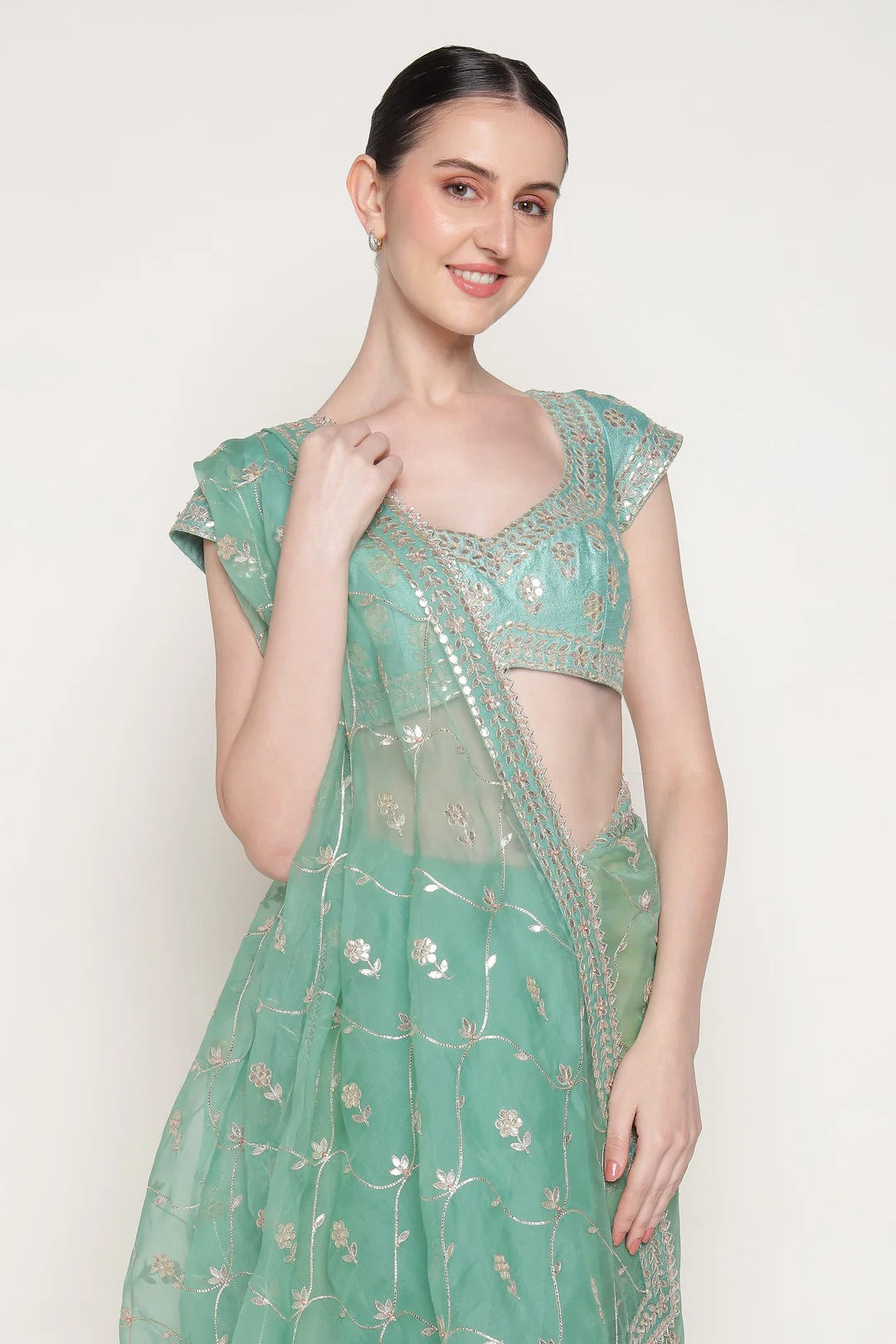 Turq Skipping Gota Saree Set