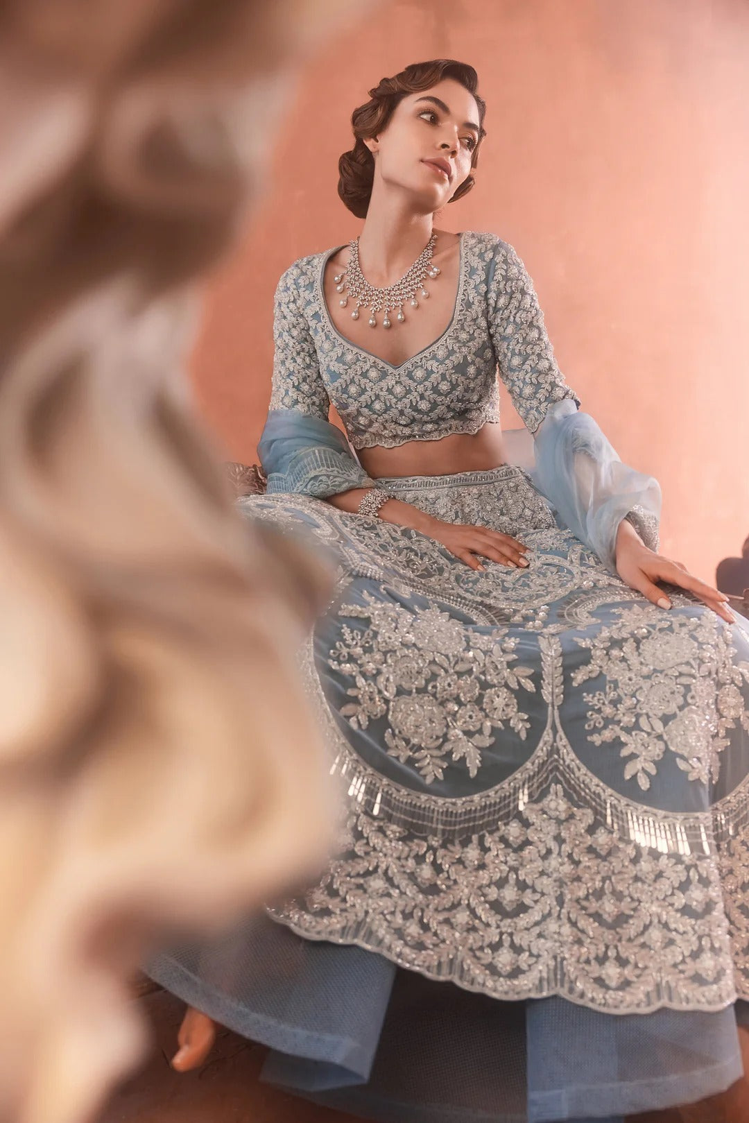 Stone Blue Adena Rays Lehenga