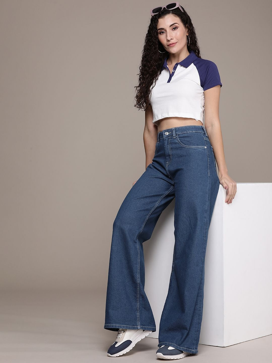 The Life Co. Women Wide Leg High-Rise Stretchable Jeans
