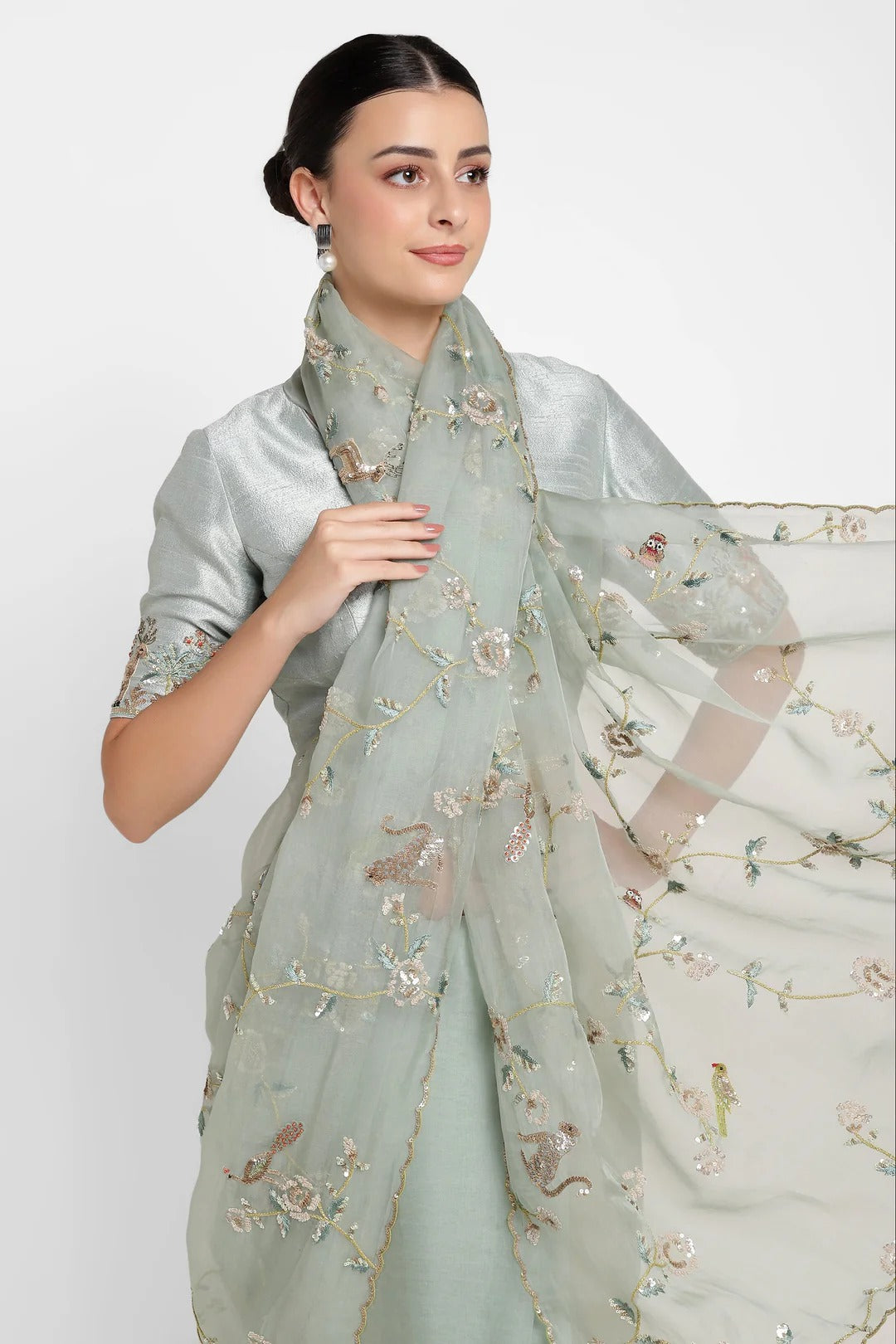 Teal Rose Garden Jungle Walk Saree Set
