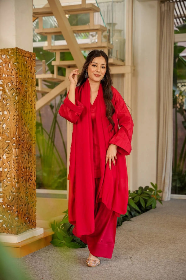 Sehrish Red Cotton Farshi Salwar Set