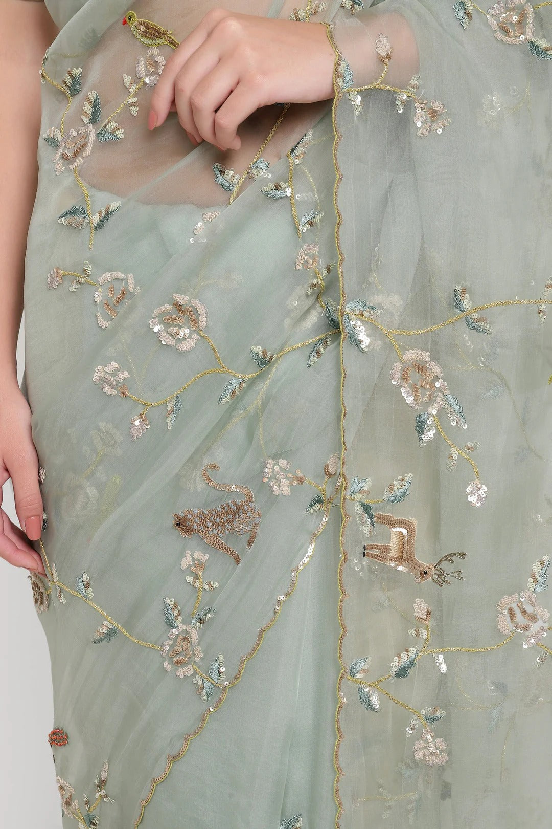 Teal Rose Garden Jungle Walk Saree Set