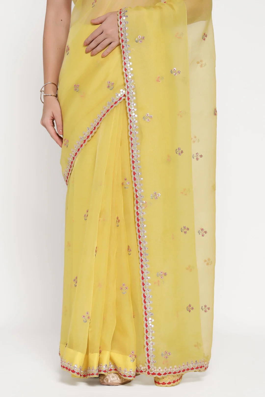 Yellow Gota 3 Flower Saree