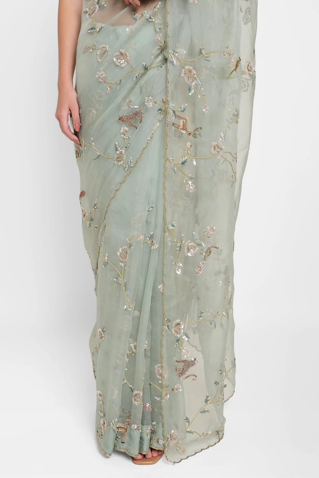 Teal Rose Garden Jungle Walk Saree Set