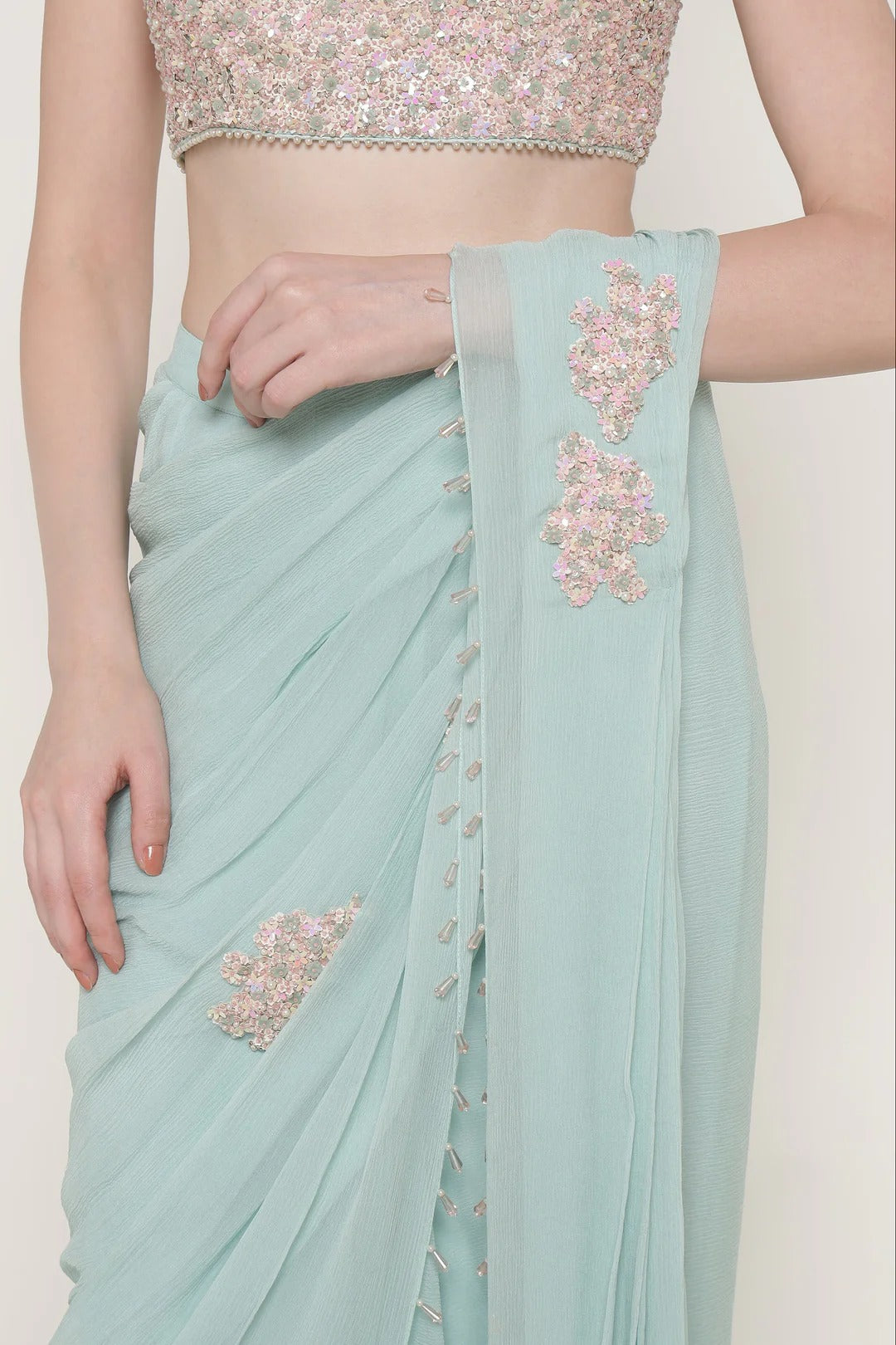 Aqua Starburst Drape Saree