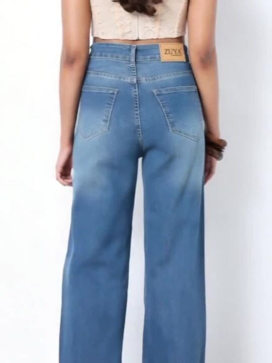 Women Light Blue Strechable Super Wide Leg Denim Jeans