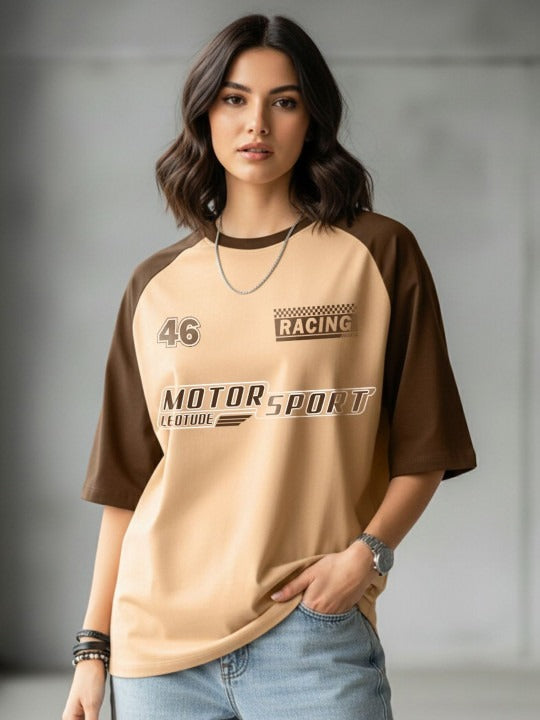 Women Typography Printed Round Neck Cotton Oversized T-shirt