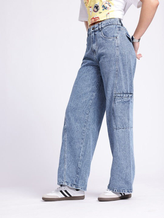 Women Touch Wide Leg Light Fade Jeans