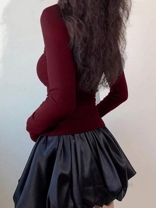 Ribbed Square Neck Crepe Top