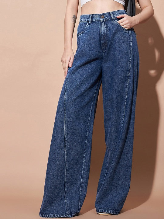 Women Wide leg Mid-Rise Clean Look Heavy Fade Wide Leg Jeans