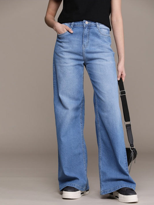 The Life Co. Women Wide Leg High-Rise Light Fade Stretchable Jeans