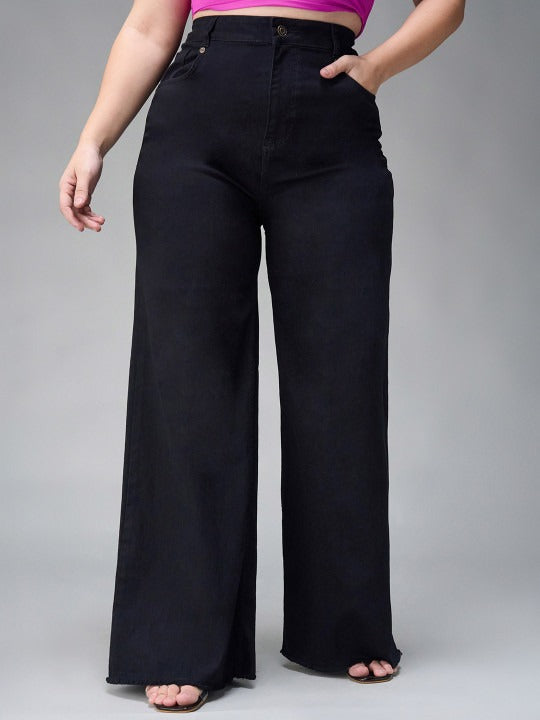 Plus Size Women Wide Leg High-Rise Stretchable Jeans