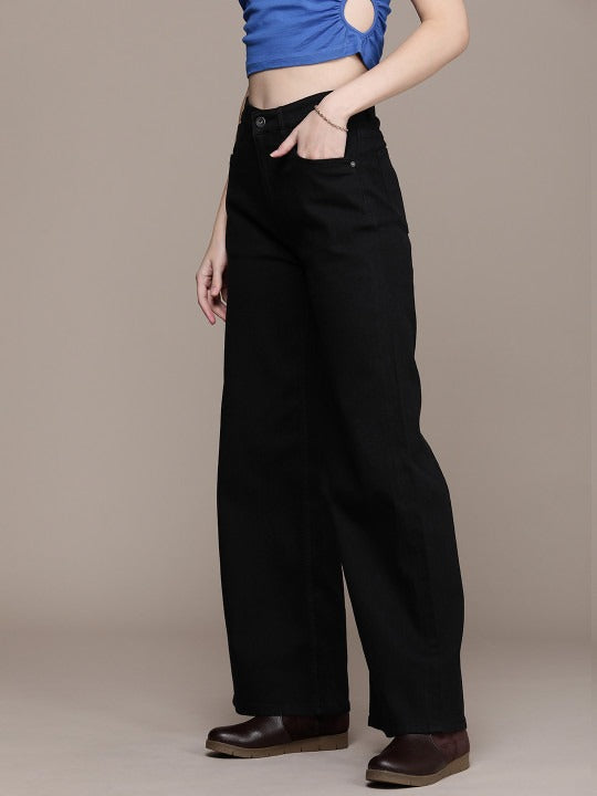 The Life Co. Women Wide Leg High-Rise Stretchable Jeans