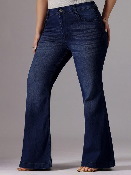 Plus Size Women Bootcut High-Rise Light Fade Stretchable Jeans