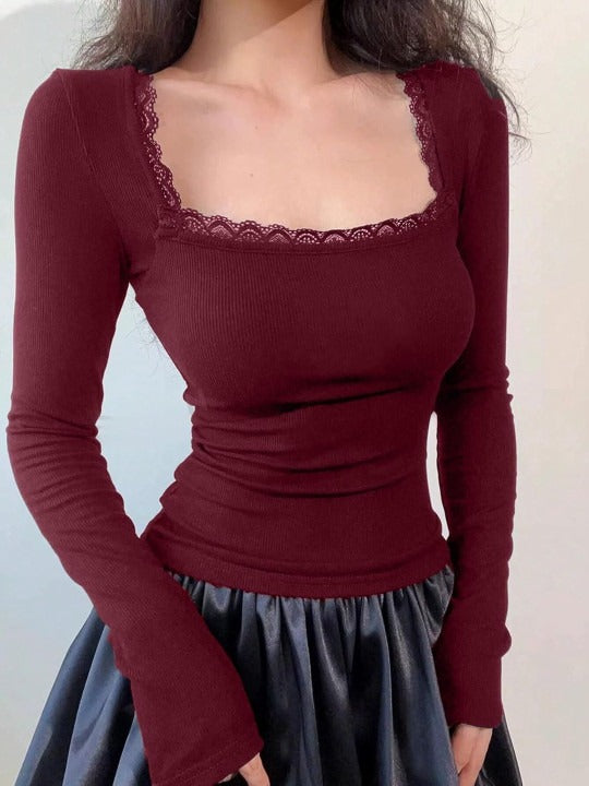 Ribbed Square Neck Crepe Top