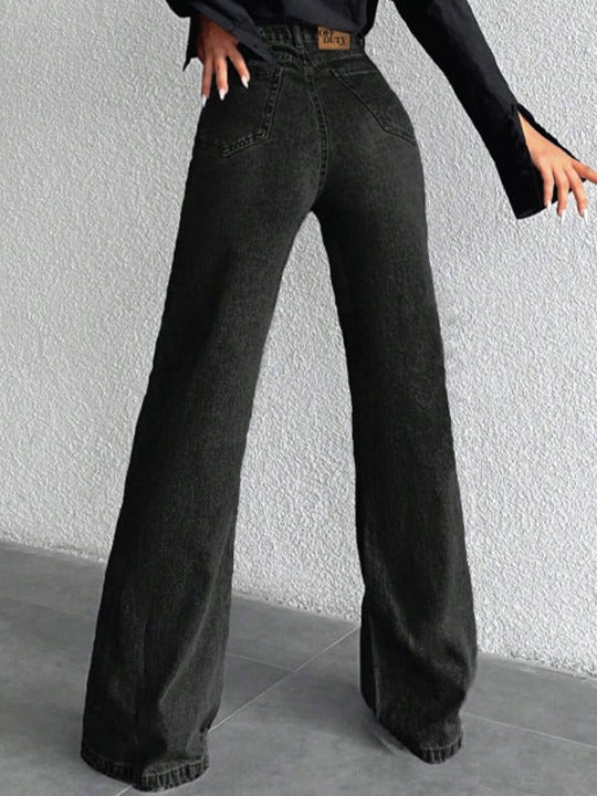 Women Comfort Wide Leg High Rise Cotton Jeans