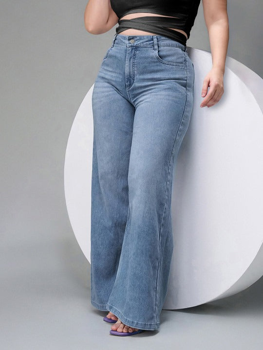 Women's Wide-Leg High Rise Clean Look Regular Length Stretchable Denim Jeans