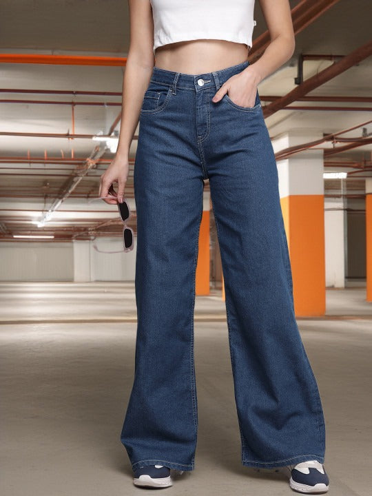 The Life Co. Women Wide Leg High-Rise Stretchable Jeans