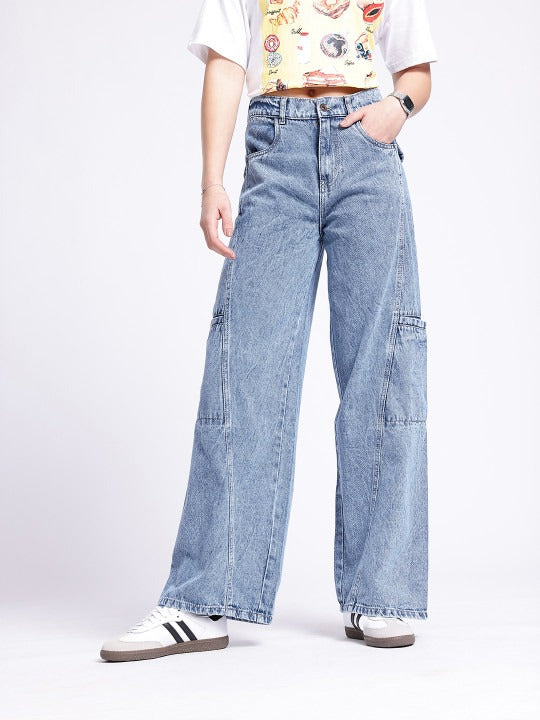 Women Touch Wide Leg Light Fade Jeans