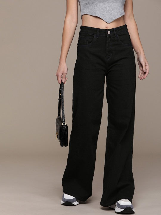 The Lifestyle Co. Women Wide Leg High-Rise Stretchable Jeans