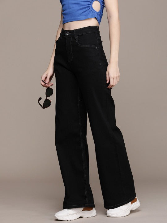 The Life Co. Women Wide Leg High-Rise Stretchable Jeans