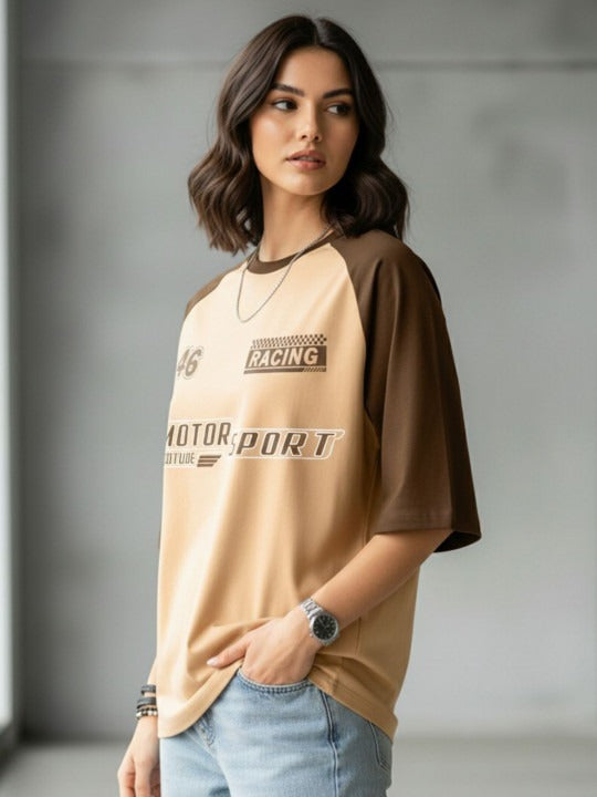 Women Typography Printed Round Neck Cotton Oversized T-shirt
