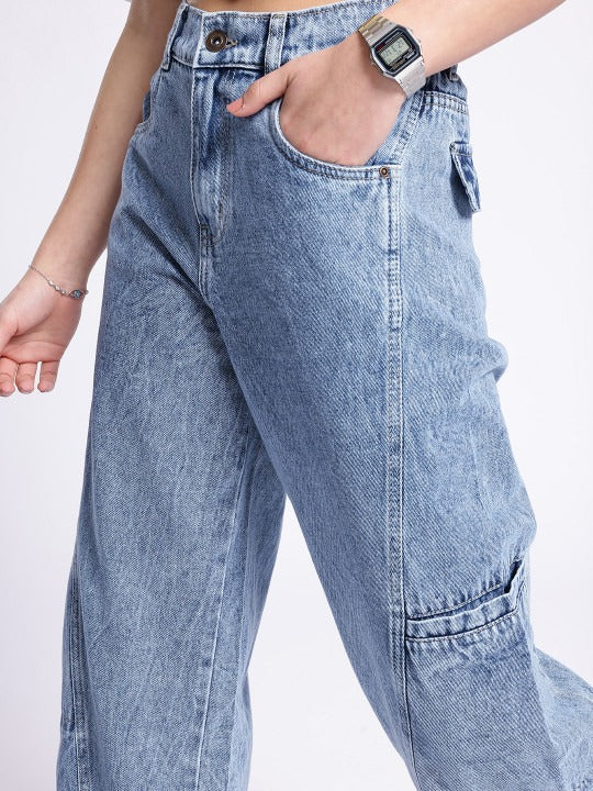 Women Touch Wide Leg Light Fade Jeans