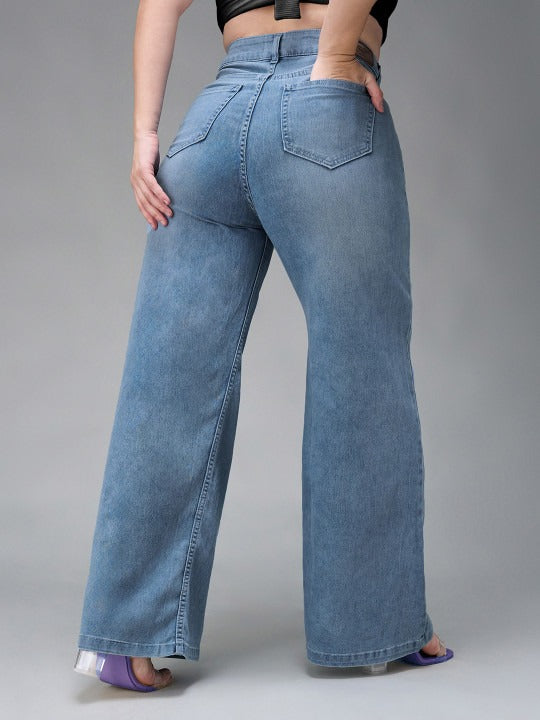 Women's Wide-Leg High Rise Clean Look Regular Length Stretchable Denim Jeans
