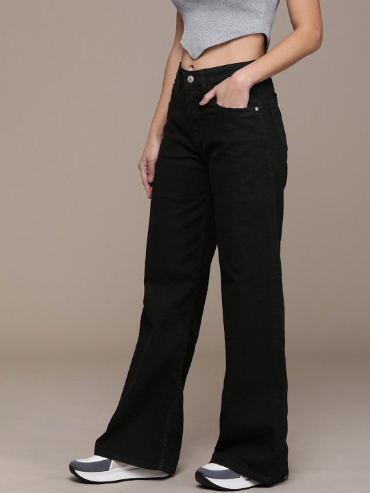 The Lifestyle Co. Women Wide Leg High-Rise Stretchable Jeans