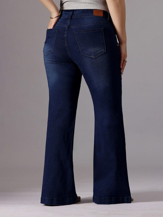 Plus Size Women Bootcut High-Rise Light Fade Stretchable Jeans