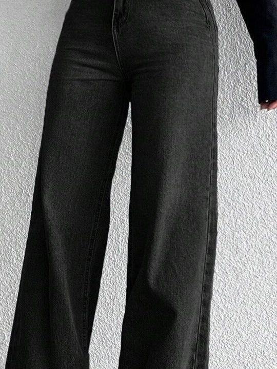 Women Comfort Wide Leg High Rise Cotton Jeans