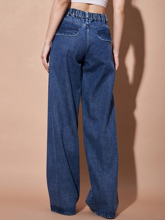 Women Wide leg Mid-Rise Clean Look Heavy Fade Wide Leg Jeans