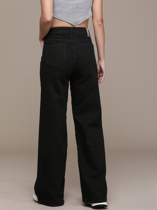 The Lifestyle Co. Women Wide Leg High-Rise Stretchable Jeans