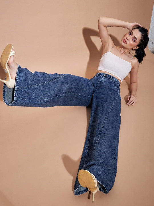 Women Wide leg Mid-Rise Clean Look Heavy Fade Wide Leg Jeans