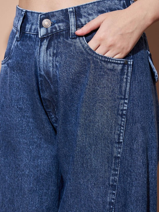 Women Wide leg Mid-Rise Clean Look Heavy Fade Wide Leg Jeans