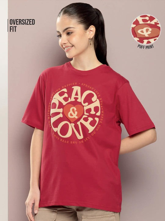 Women Graphic Printed Embossed Oversized T-shirt