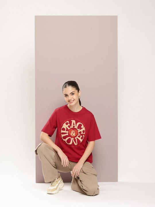 Women Graphic Printed Embossed Oversized T-shirt