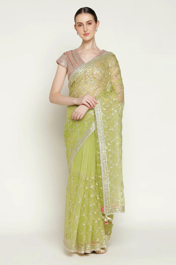 Lime Green Gota Barfi Saree