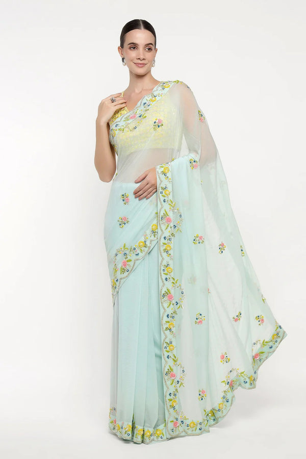 Blue Floral Fable Saree