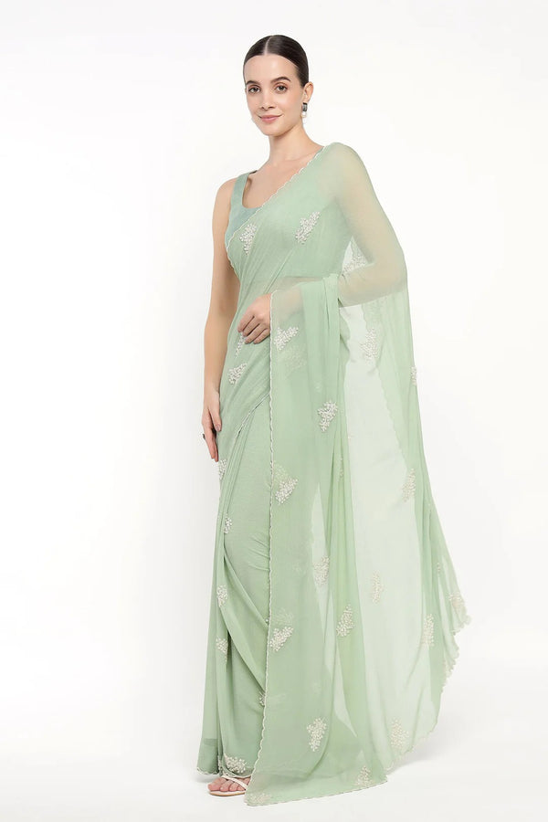 Teal Chiffon Dandelion Saree