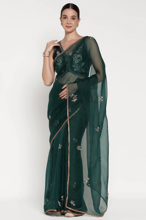 Emerald Green Blush Petal Saree