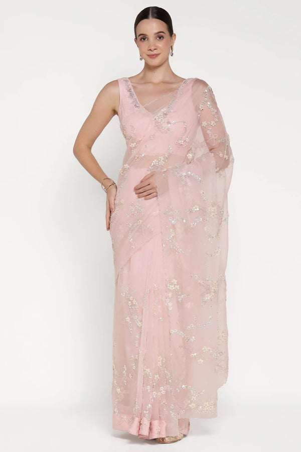 Pink Big Flower Saree