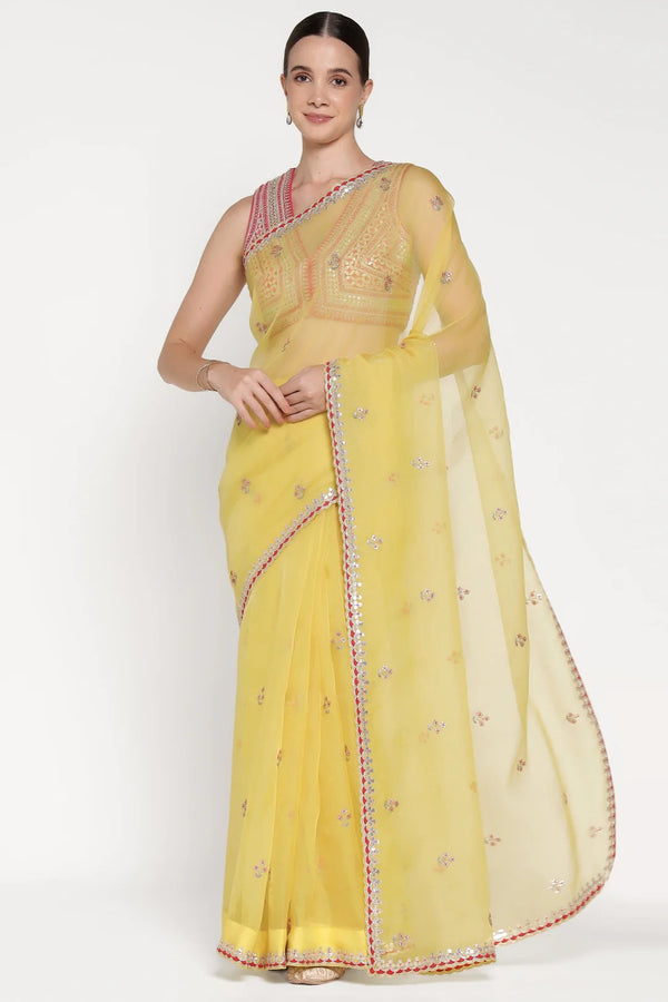 Yellow Gota 3 Flower Saree
