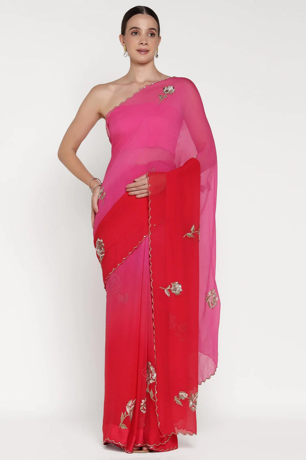 Red Ombre Shadow Rose Saree