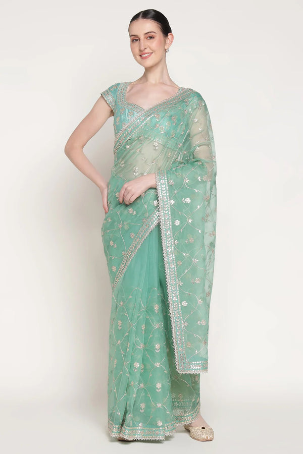Turq Skipping Gota Saree Set
